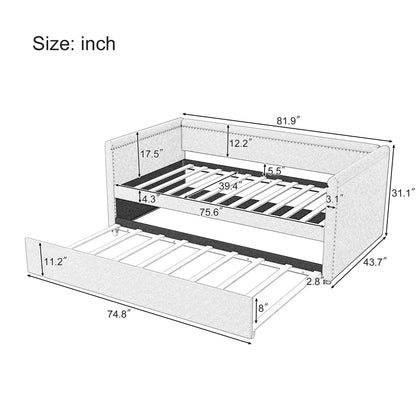 Modern Style Twin Size Upholstered Daybed With Trundle For Guest Room, Small Bedroom, Study Room - Gray