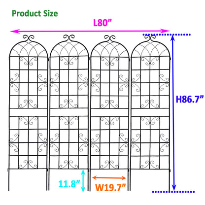4 Pack Metal Garden Rustproof Trellis For Climbing Plants Outdoor Flower Support - Black