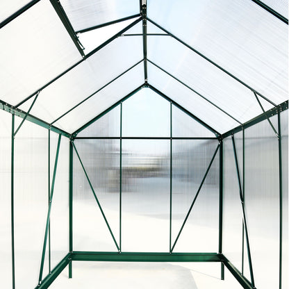 6.3'x8.2'x7' Polycarbonate Greenhouse, Heavy Duty Outdoor Aluminum Walk-In Green House Kit With Rain Gutter, Vent And Door For Backyard Garden - Green