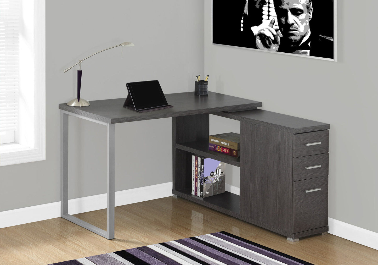 Computer Desk, Home Office, Corner, Left, Right Set - Up, Storage Drawers, L Shape, Laptop, Contemporary & Modern - Gray