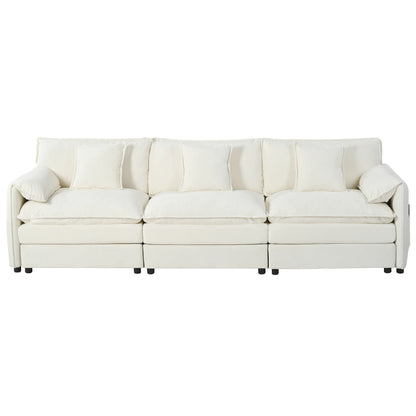 Modular Sectional Sofa Oversized Deep Seat L Shaped Couch Set With Movable Ottoman Beige