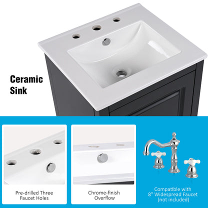 Modern Freestanding 20.3" Bathroom Vanity With Sink, Functional Drawer, Soft Closing Door - Black