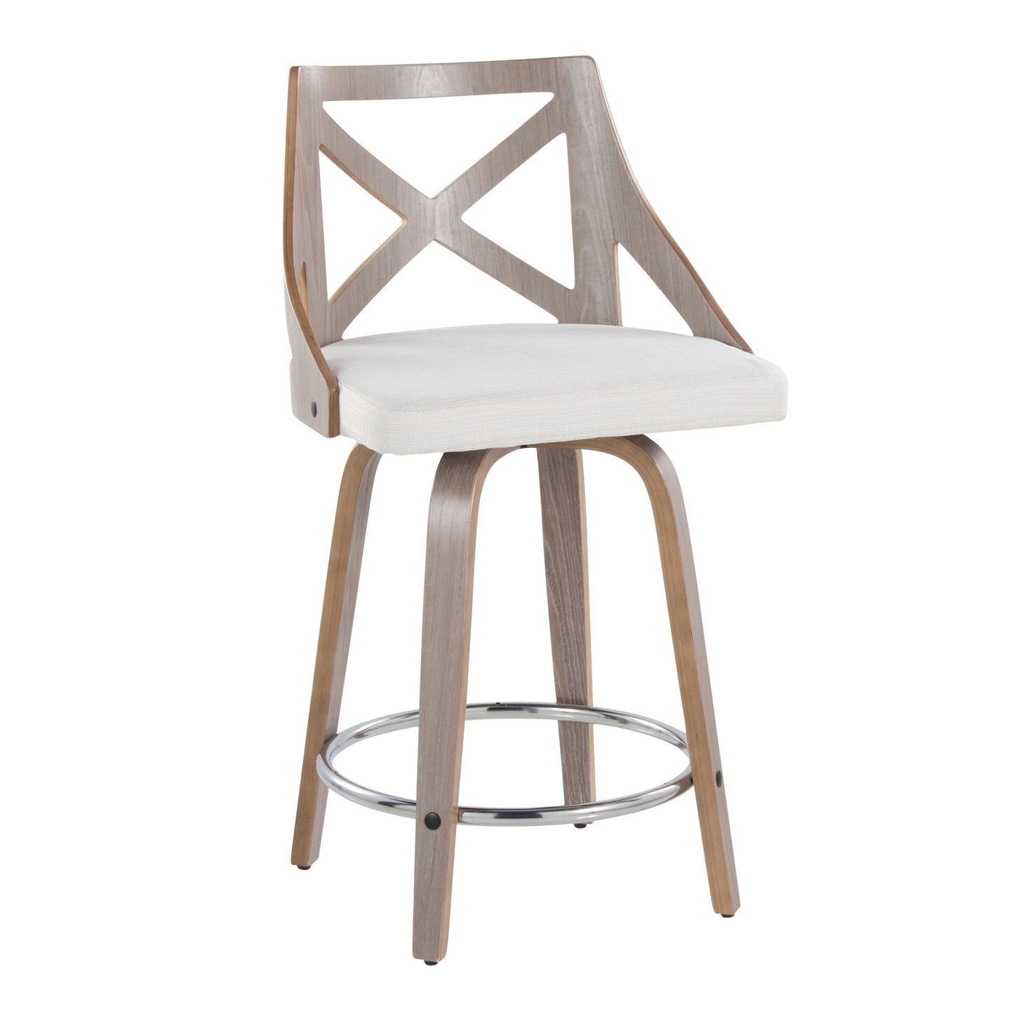Charlotte - Farmhouse Fixed Height Counter Stool & Swivel With Round Footrest (Set of 2) - Light Gray / Cream