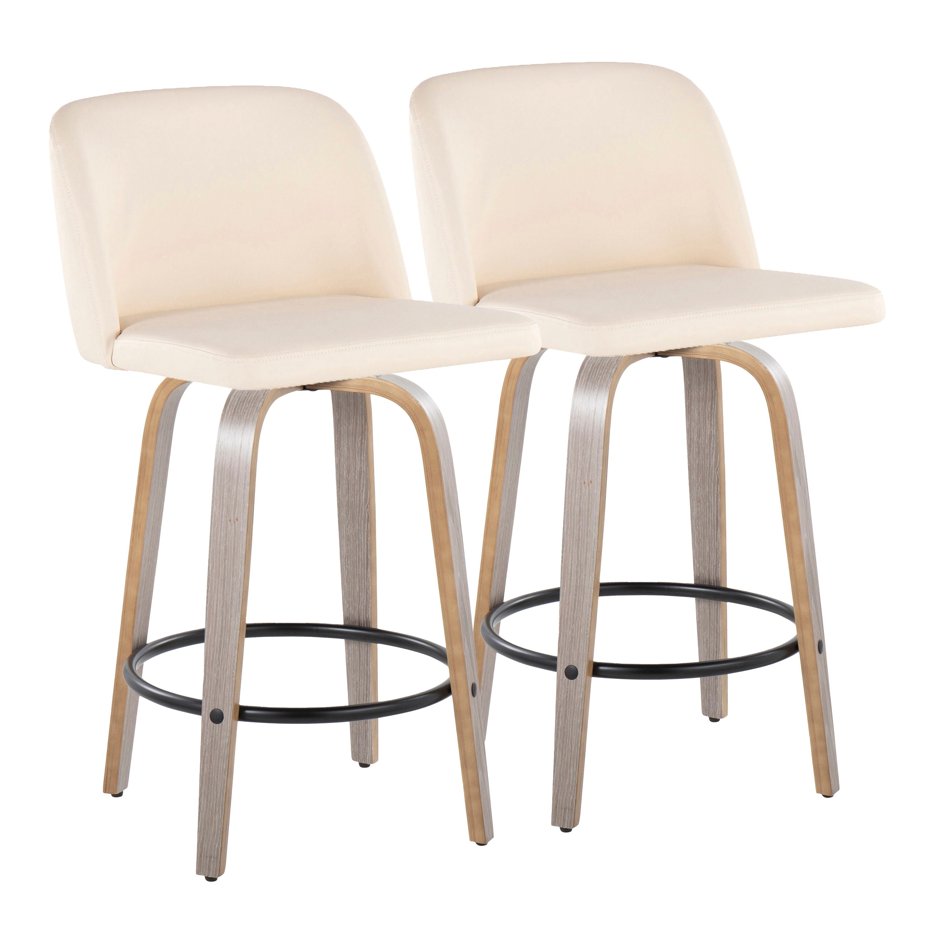 Toriano - Contemporary Fixed Height Counter Stool & Swivel And Round Footrest (Set of 2) - Light Gray / Cream