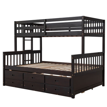 Twin Over Full Bunk Bed With Twin Size Trundle, With Drawers For Bedroom - Espresso