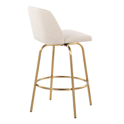 Toriano - Contemporary Fixed Height Counter Stool With Swivel And Round Footrest (Set of 2) - Cream / Gold