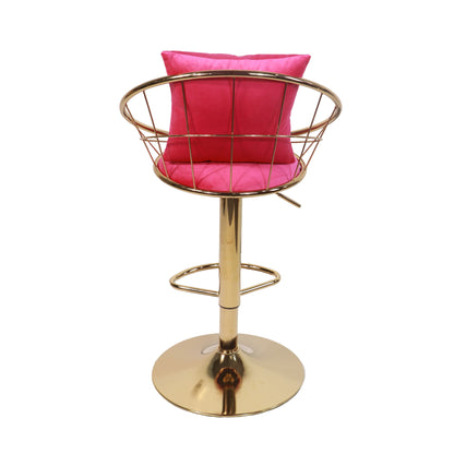 Velvet Bar Chair, Pure Gold Plated, Unique Design, 360 Degree Rotation, Adjustable Height, Suitable For Dining Room And Bar, (Set of 2) - Rose Red