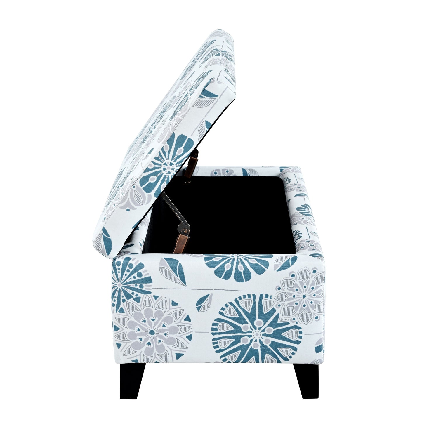 Luxury Storage Ottoman With Floral Patterned Fabric, Soft Close Hinges, Functional Footrest & Seat - Multicolor