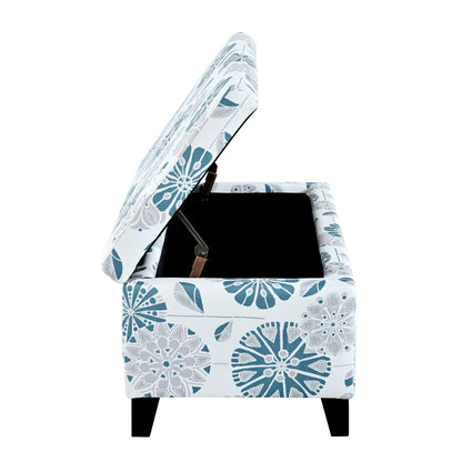 Luxury Storage Ottoman With Floral Patterned Fabric, Soft Close Hinges, Functional Footrest & Seat - Multicolor