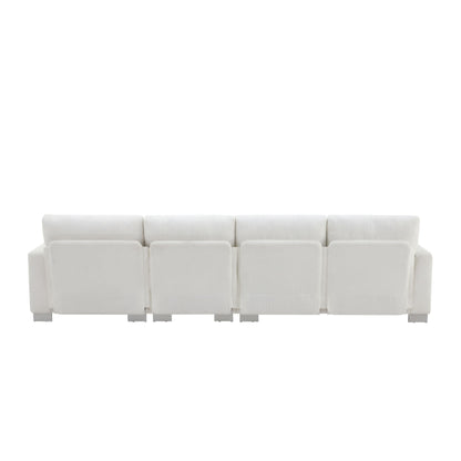 Modern Oversized Sectional Sofa, L-Shaped Luxury Couch Set With 2 Free Pillows, 5 Seat Chenille Indoor Furniture With Chaise - White