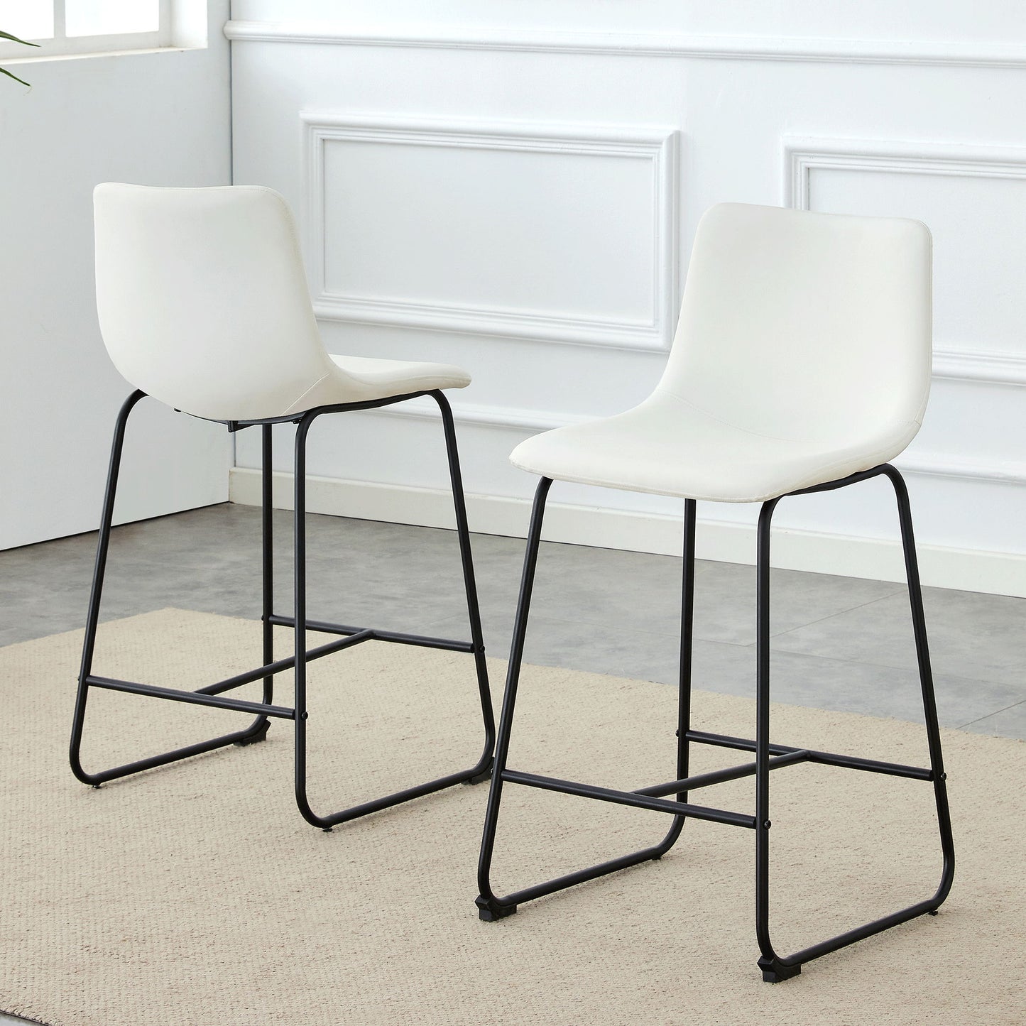 (Set of 2) Modern Minimalist Style Material Bar Stools, Suitable For Kitchen, Bar And Modern Home Design - White