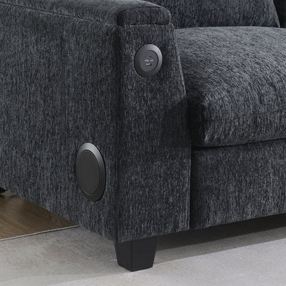 Sectional With Bluetooth Speaker Comfy Cloud Couch Set With Drop Down Table Cup Holders, USB Charger Storage Armrest Wide Seat Sofa - Dark Gray