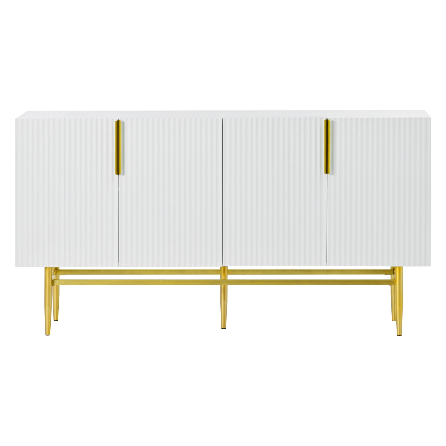Modern Elegant 4 Door Sideboard Gold Metal Handle Buffet Cabinet For Dining Room, Living Room, Bedroom, Hallway - White