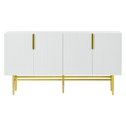 Modern Elegant 4 Door Sideboard Gold Metal Handle Buffet Cabinet For Dining Room, Living Room, Bedroom, Hallway - White