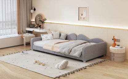 Twin Size Upholstered Daybed, Sherpa Fabric Sofabed With Cloud-Shaped Backrest, No Box - Spring Needed - Gray