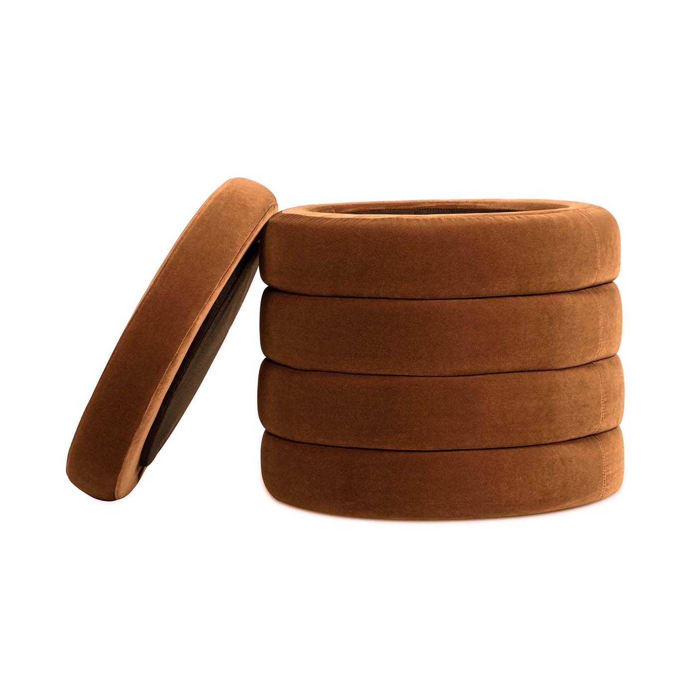 Fuji - Oversized Round Storage Ottoman - Burnt Orange