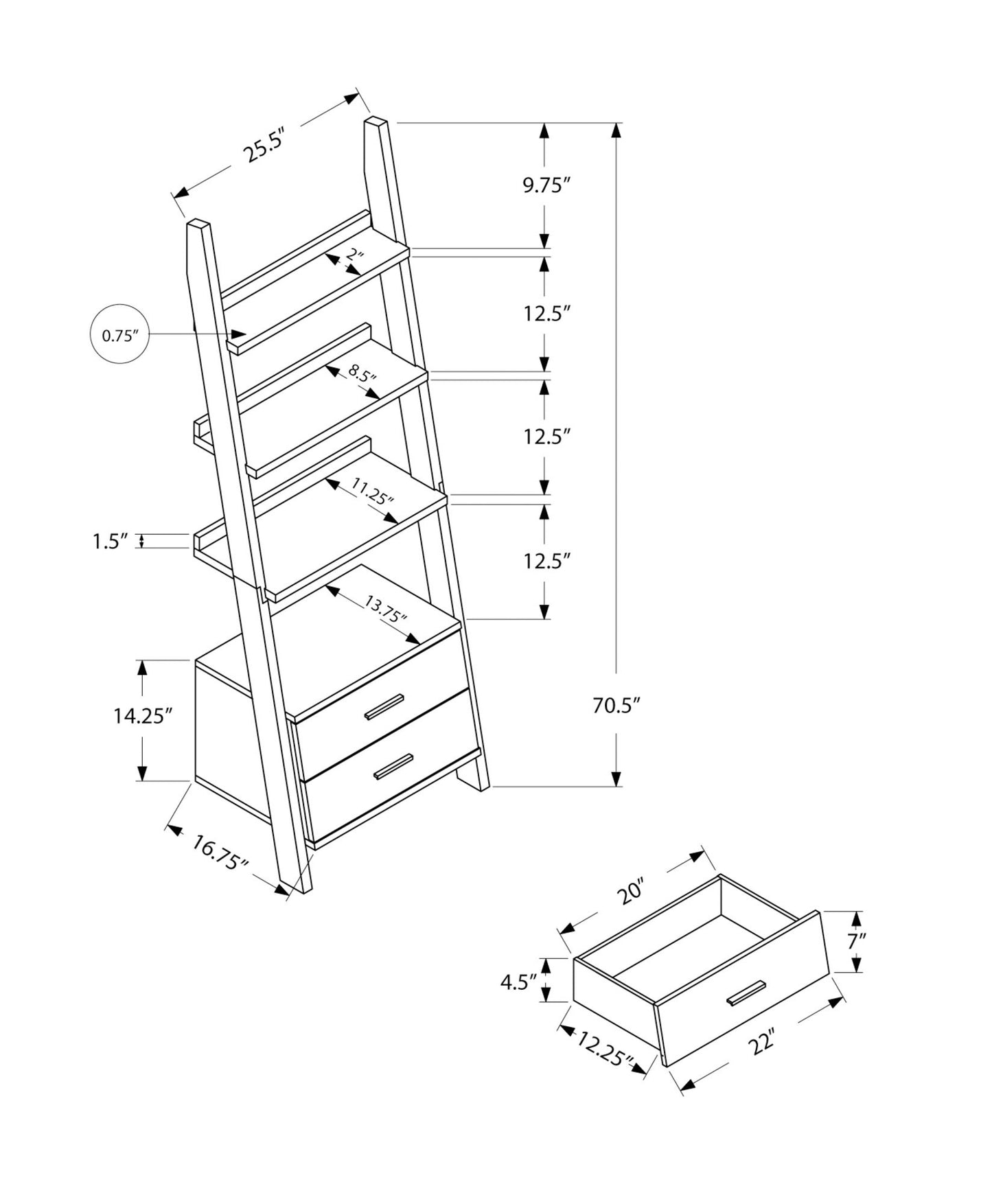 Bookshelf, Bookcase, Etagere, Ladder, 4 Tier, For Office, Contemporary & Modern - Gray