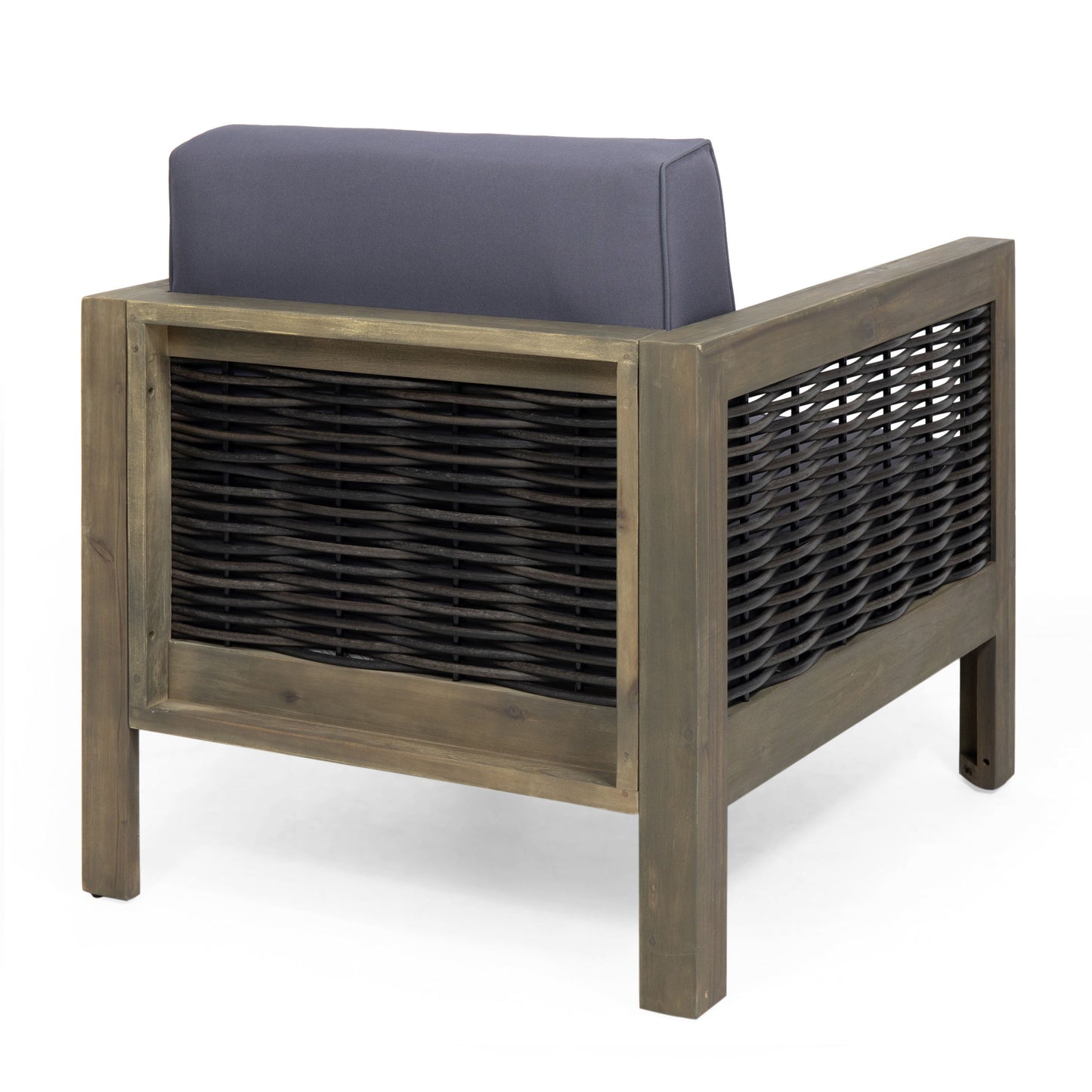Outdoor Club Chair With Wicker Accents And Water Resistant Cushions - Gray