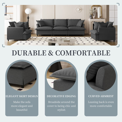 3 Piece Living Room Set Modular Sectional Couch Upholstered 3 Seater Sofa & 2 Armchairs 5 Seat - Gray