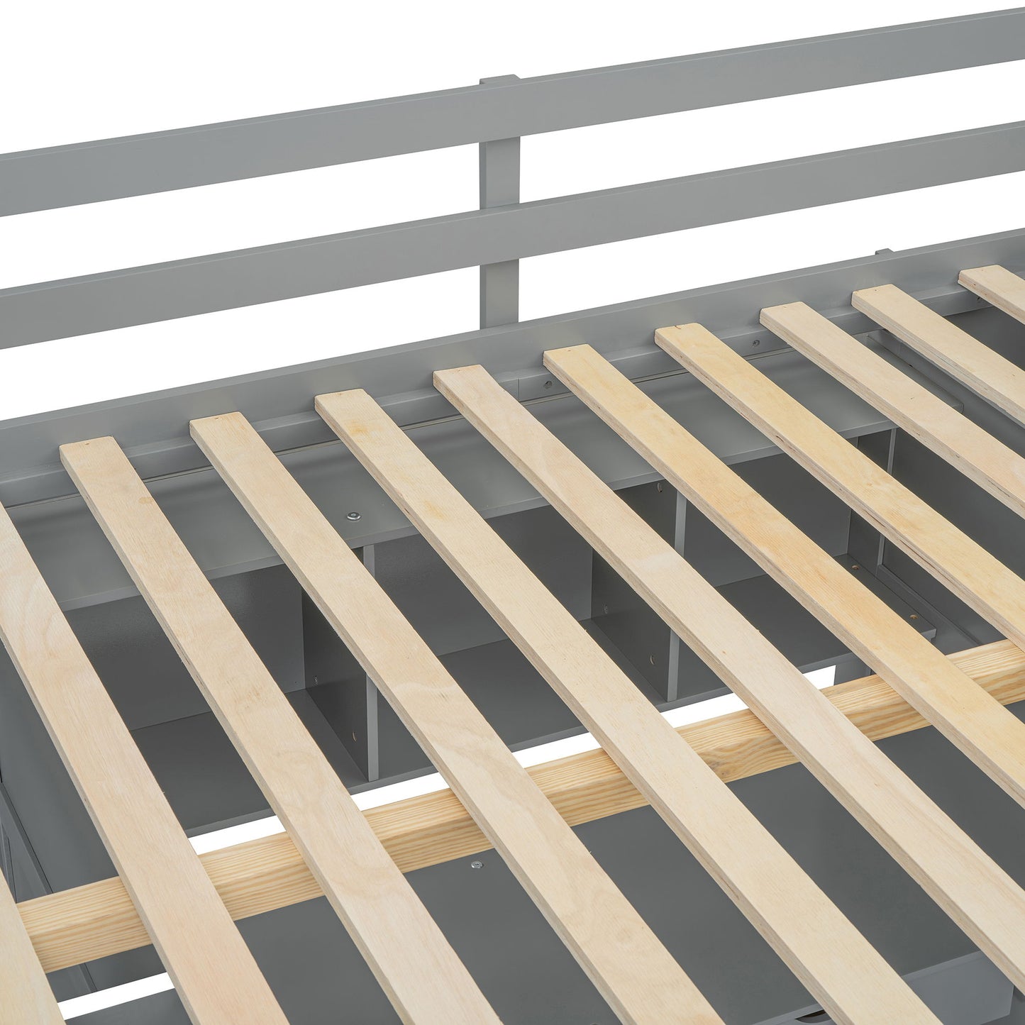 Full Size Loft Bed With Desk, Wardrobes, 4 Drawers And 4 Shelves - Gray