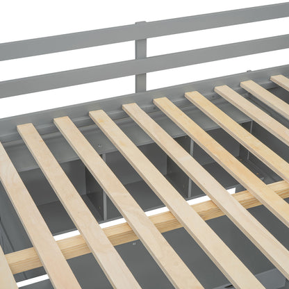 Full Size Loft Bed With Desk, Wardrobes, 4 Drawers And 4 Shelves - Gray