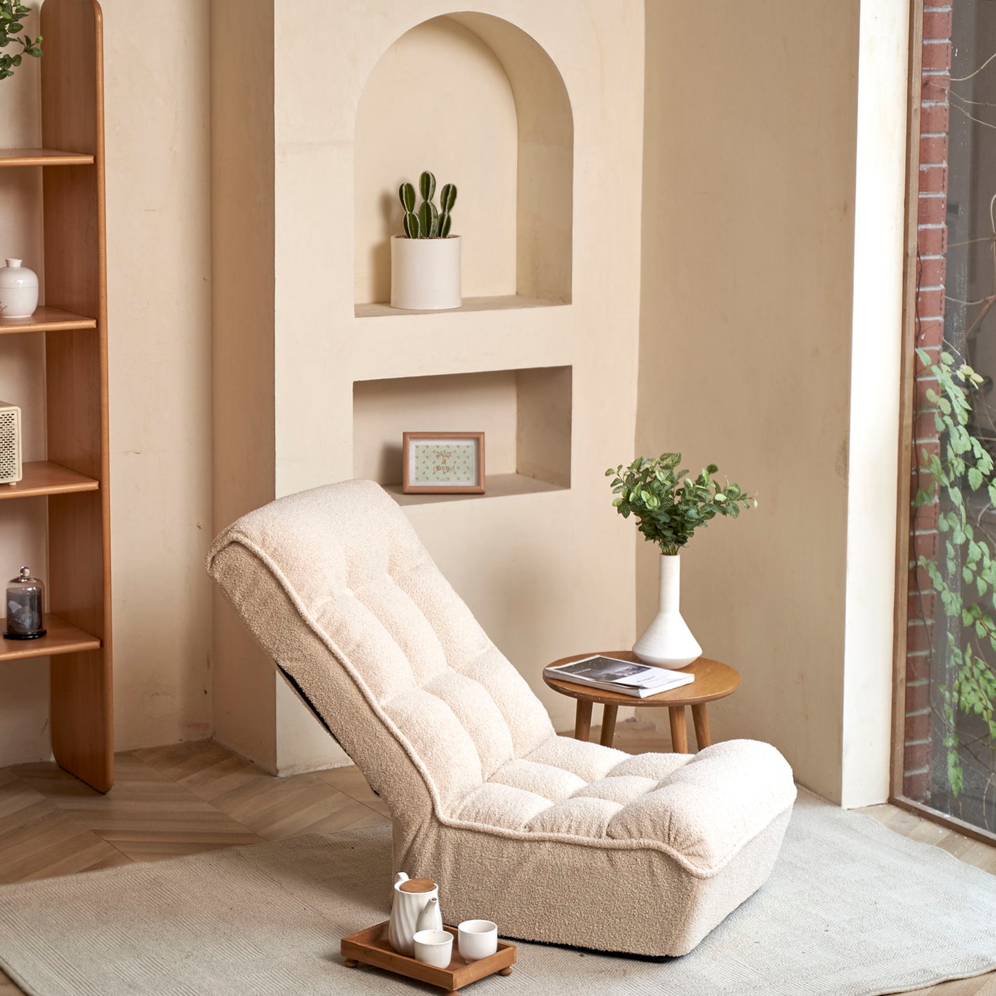 Single Sofa Reclining Japanese Chair Lazy Sofa Tatami Balcony Adjustable Chair - Ivory