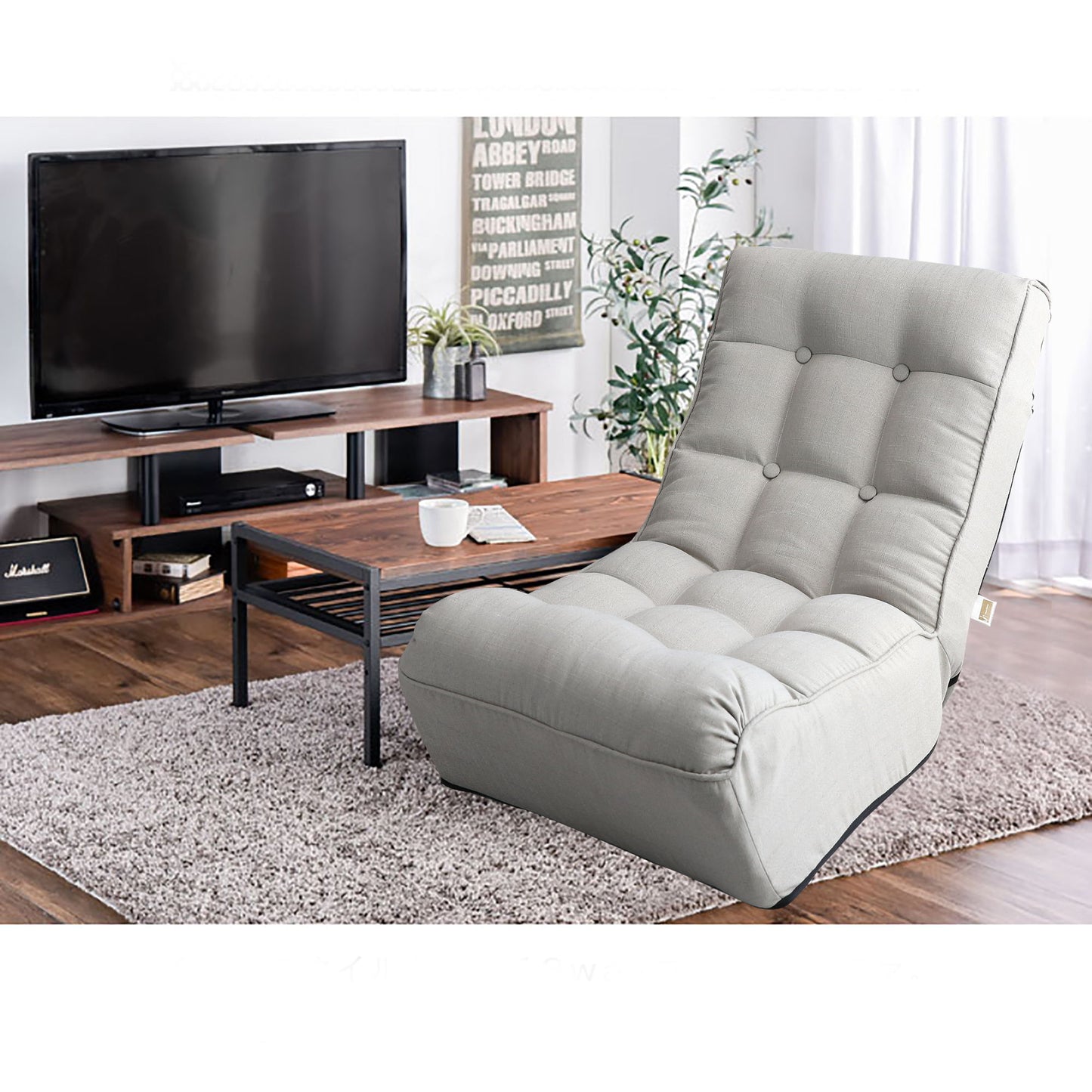 Single Sofa Reclining Japanese Chair Lazy Sofa Tatami Balcony Adjustable Chair - Gray