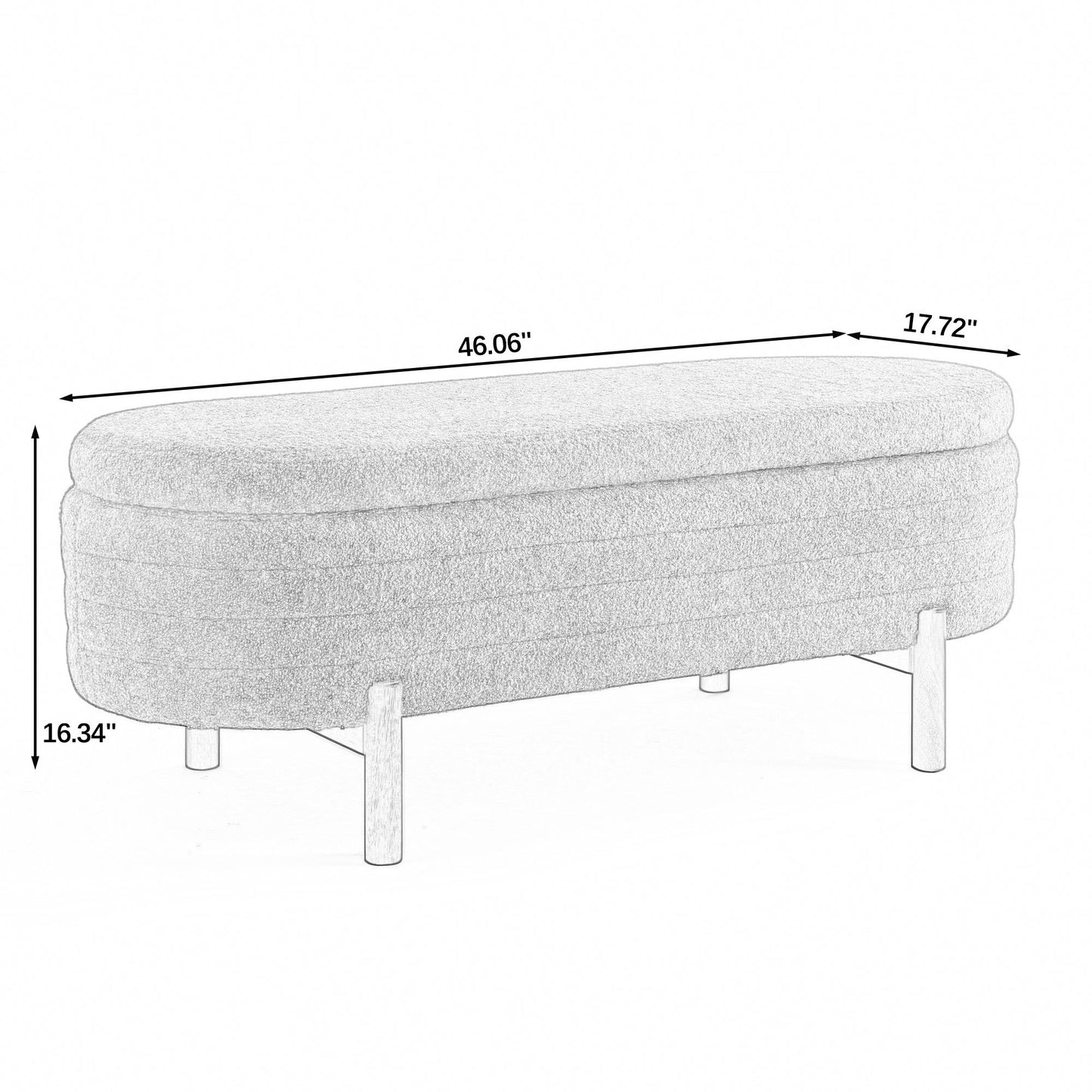 Ottoman Oval Storage Bench With Rubber Wood Legs - Black