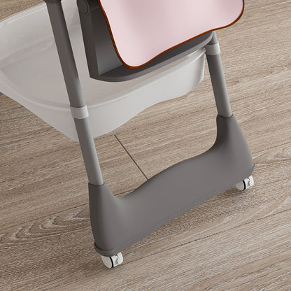 Adjustable Baby High Chair 0 - 6 Years, Portable Infant Feeding Seat With Safety Belt, Silent Lockable Wheels - Pink