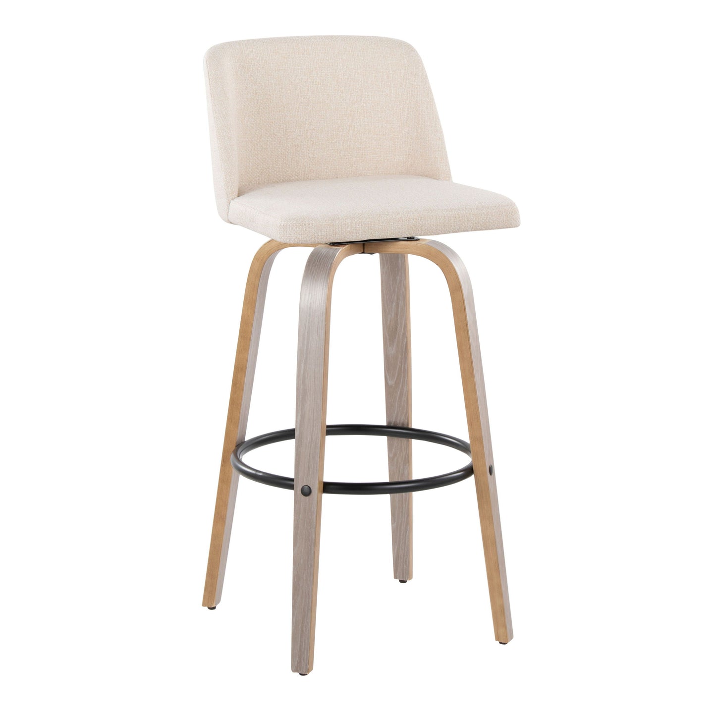 Toriano - Contemporary Fixed Height Barstool With Swivel & Round Footrest (Set of 2) - Light Gray / Cream