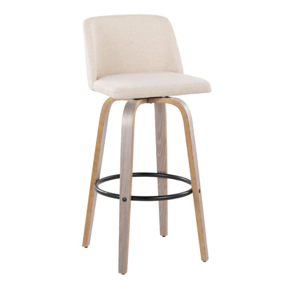 Toriano - Contemporary Fixed Height Barstool With Swivel & Round Footrest (Set of 2) - Light Gray / Cream