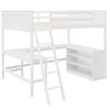 Full Size Loft Bed With Shelves With Desk - White