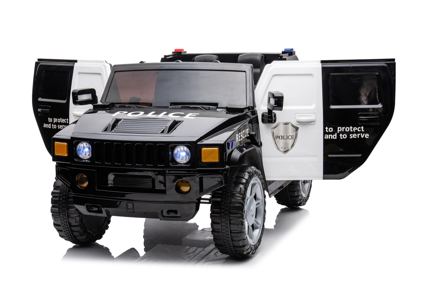 12V7A 30W*2 Four-Wheel Drive Leather Seat One Button Start, Forward And Backward, High And Low Speed, Music, Front Light, Power Display, Two Doors Can Open, 2.4G R / C, Seat Belt Four Wheel Absorber - Black