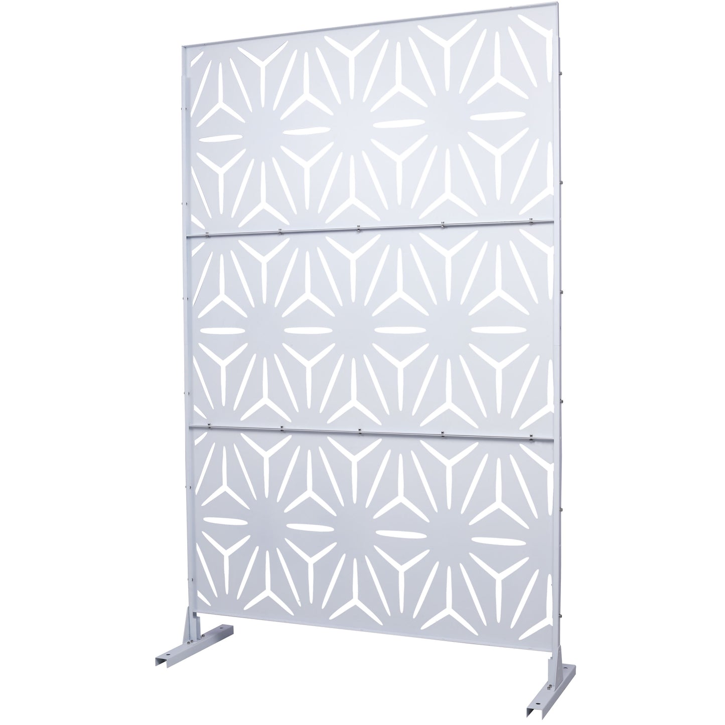 Outdoor & Indoor Metal Privacy Screen, Freestanding Decorative Panels For Deck, Balcony, Patio, Lawn, And Garden - White