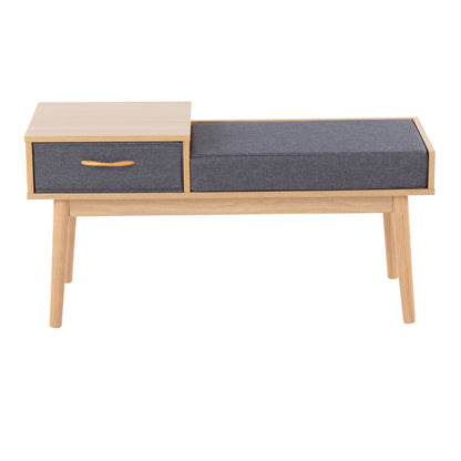 Telephone Contemporary Bench With Pull Out Drawer - Natural / Gray