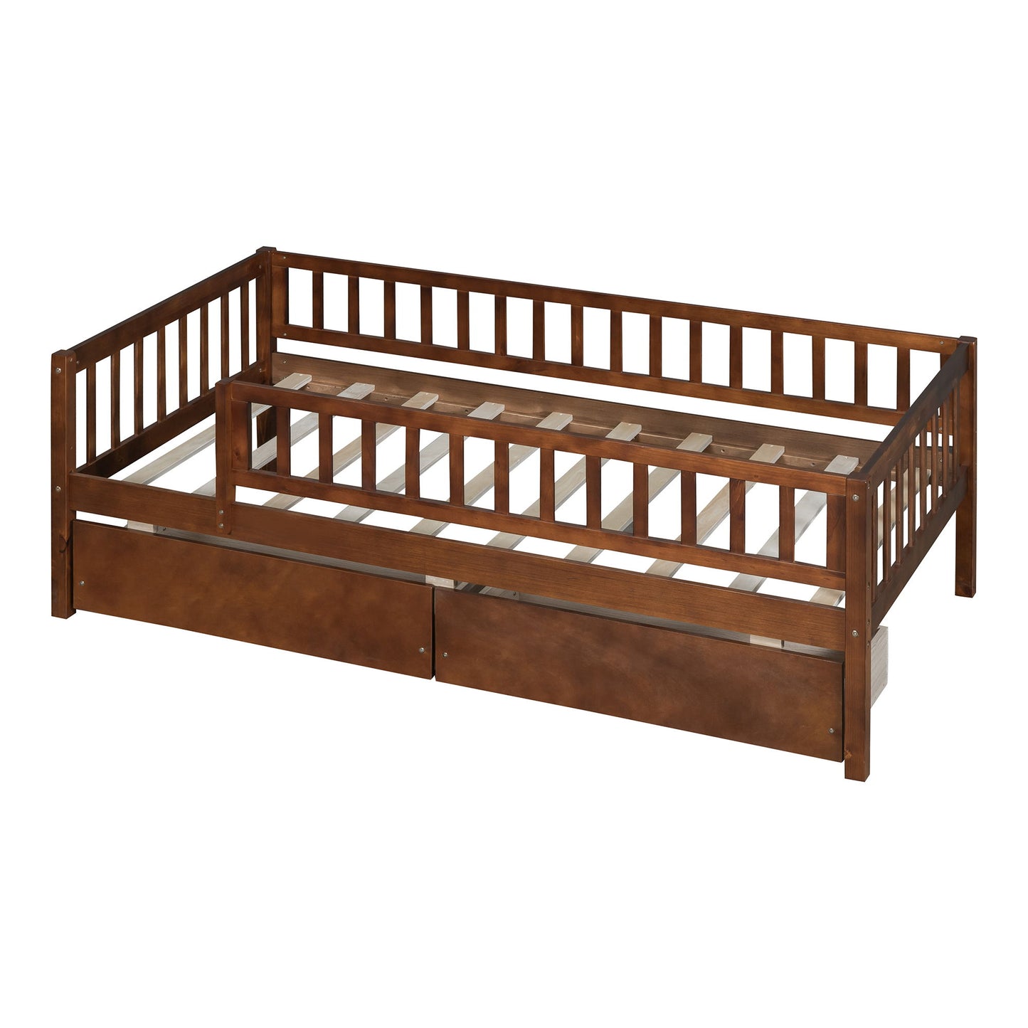 Twin Size Daybed Bed With Two Drawers - Walnut
