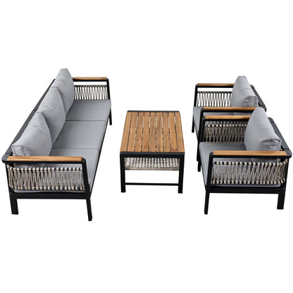 4 Pieces Outdoor Sectional Sofa Set 5 Person Patio Seating Group Outdoor Conversation Set With Cushions And A Coffee Table For Patios, Gardens, Or Balcony - Gray