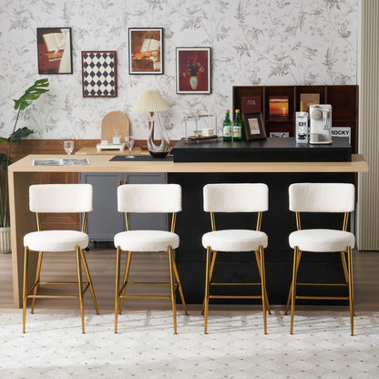 Modern Teddy Fabric Upholstered Bar Stools (Set of 2) - White / Gold
