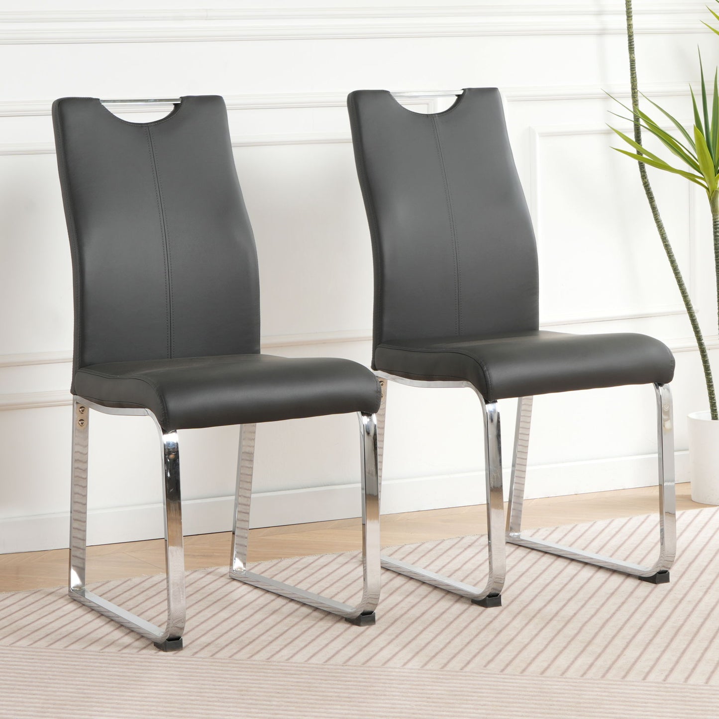 Modern Dining Chair (Set of 2), Upholstered With Cloth And Electroplated Metal Legs For Home Furniture - Charcoal Gray
