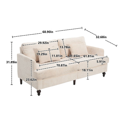 Mid Century Modern Chenille Fabric Loveseat Sofa With Brown Wood Feet, 2 Seat Upholstered Couch For Living Room And Bedroom - Beige