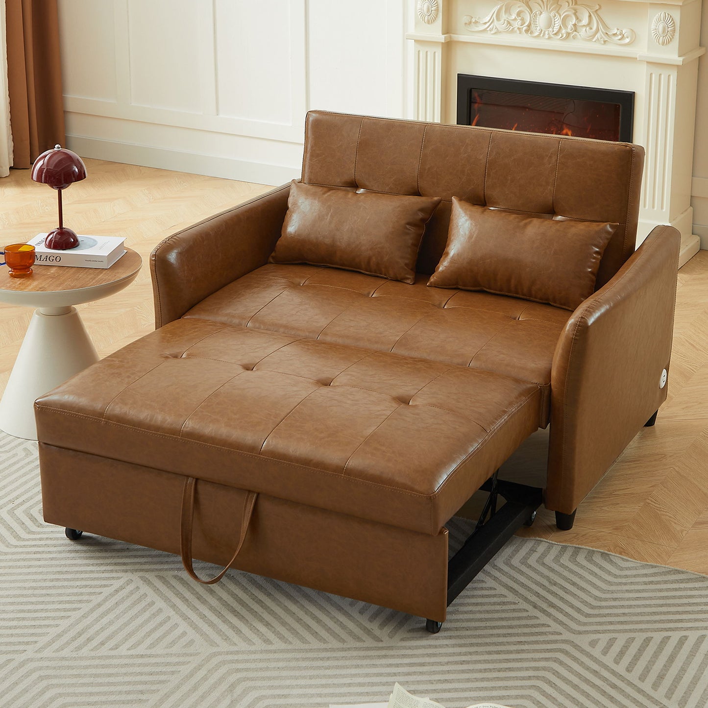 Convertible Sleeper Bed, Adjustable Oversized Armchair With 3 USB Ports For Small Space - Brown