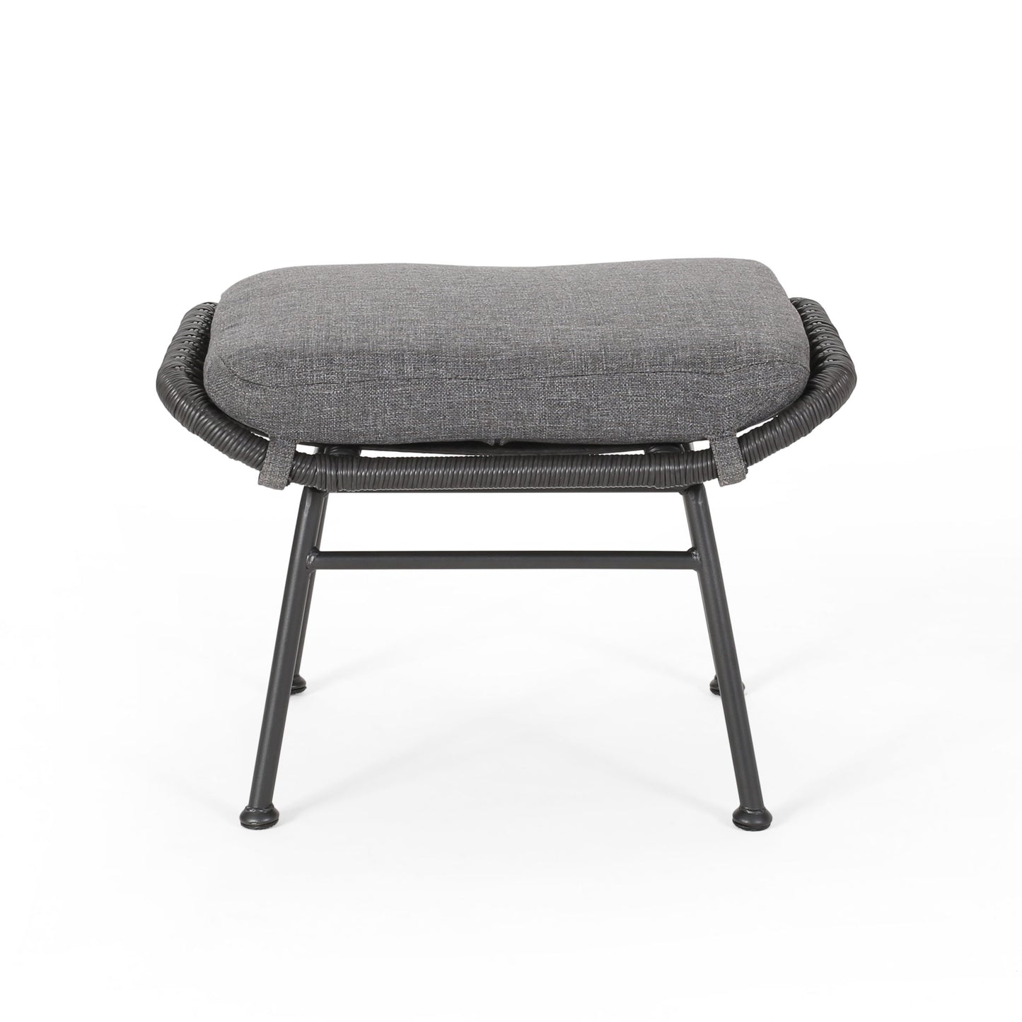 Outdoor Modern Boho Wicker Ottoman With Cushions (Set of 2) - Gray