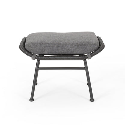 Outdoor Modern Boho Wicker Ottoman With Cushions (Set of 2) - Gray