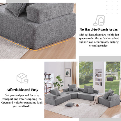 Lounge Frame For Oversized Modular U Shaped Sectional Floor Couch Convertible Compressed Couch, Spacious Foam Filled Sofa - Gray