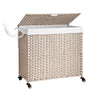 Laundry Hamper With Lid PE Rattan Powder Coating Frame Clothes Hampers With 2 Removable Bags, Wheels, 160L - Gray