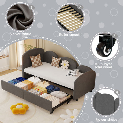 Modern Twin Size Upholstered Daybed With Additional Bed Frame - Dark Gray