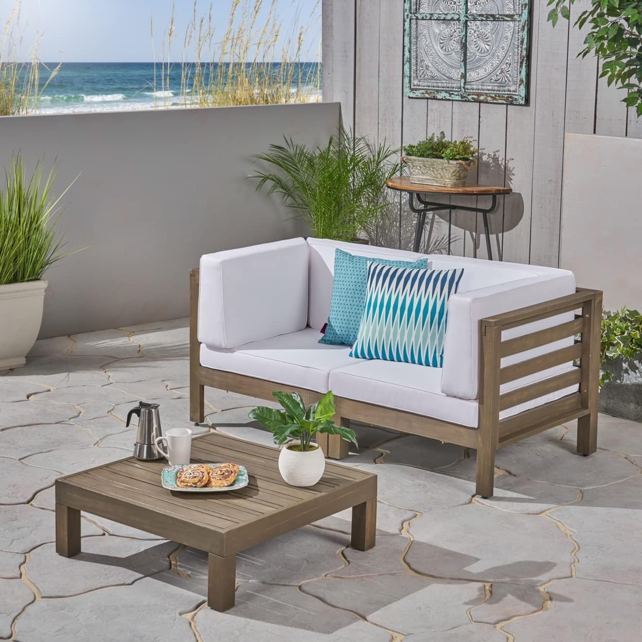 Oana - 3 Piece Love Seat Set With Coffee Table - White