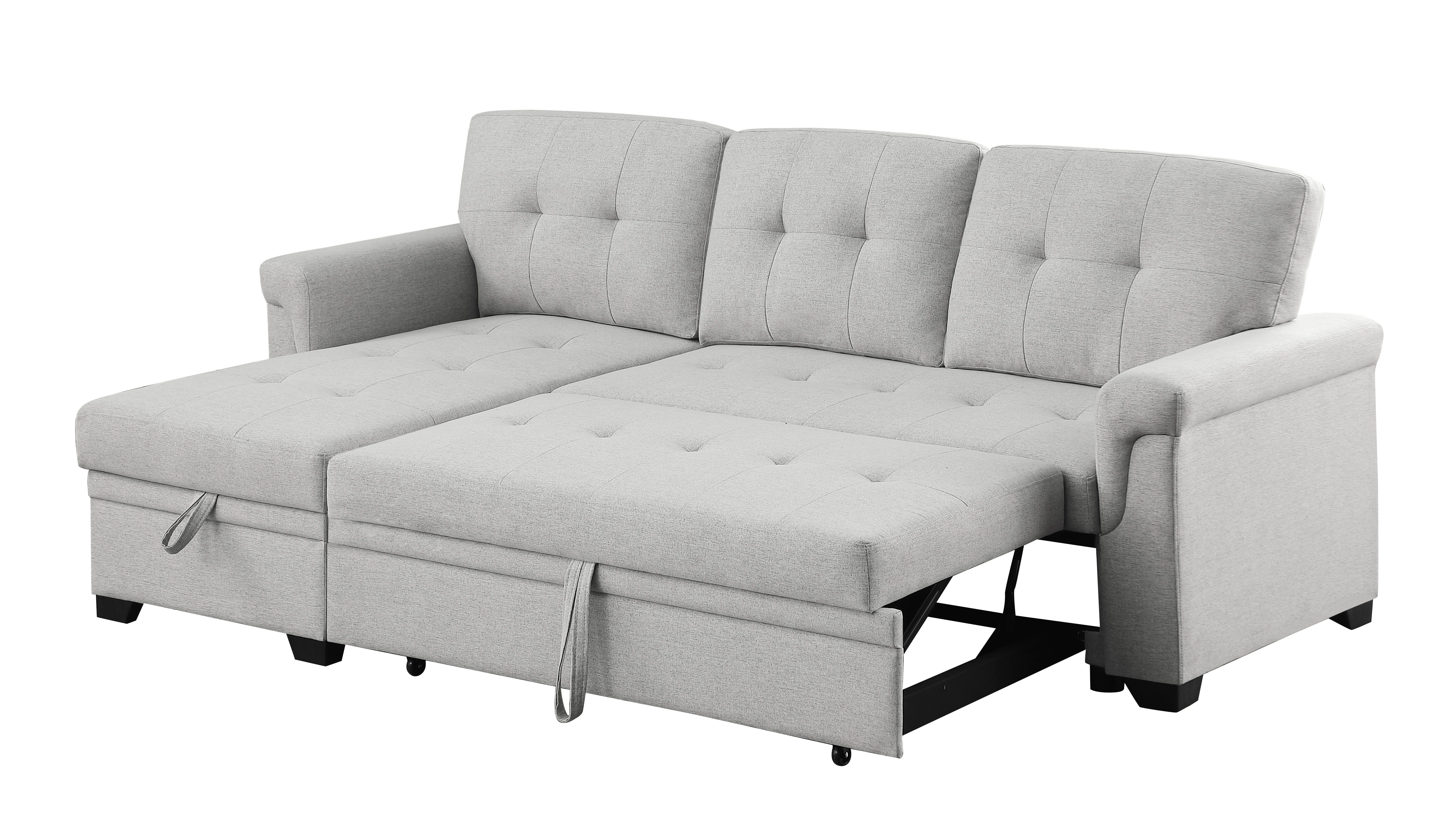 Sierra - Reversible Sleeper Sectional Sofa With Storage Chaise - Light Gray