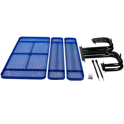 Rectangular Outdoor Steel Picnic Table With Umbrella Pole - Blue