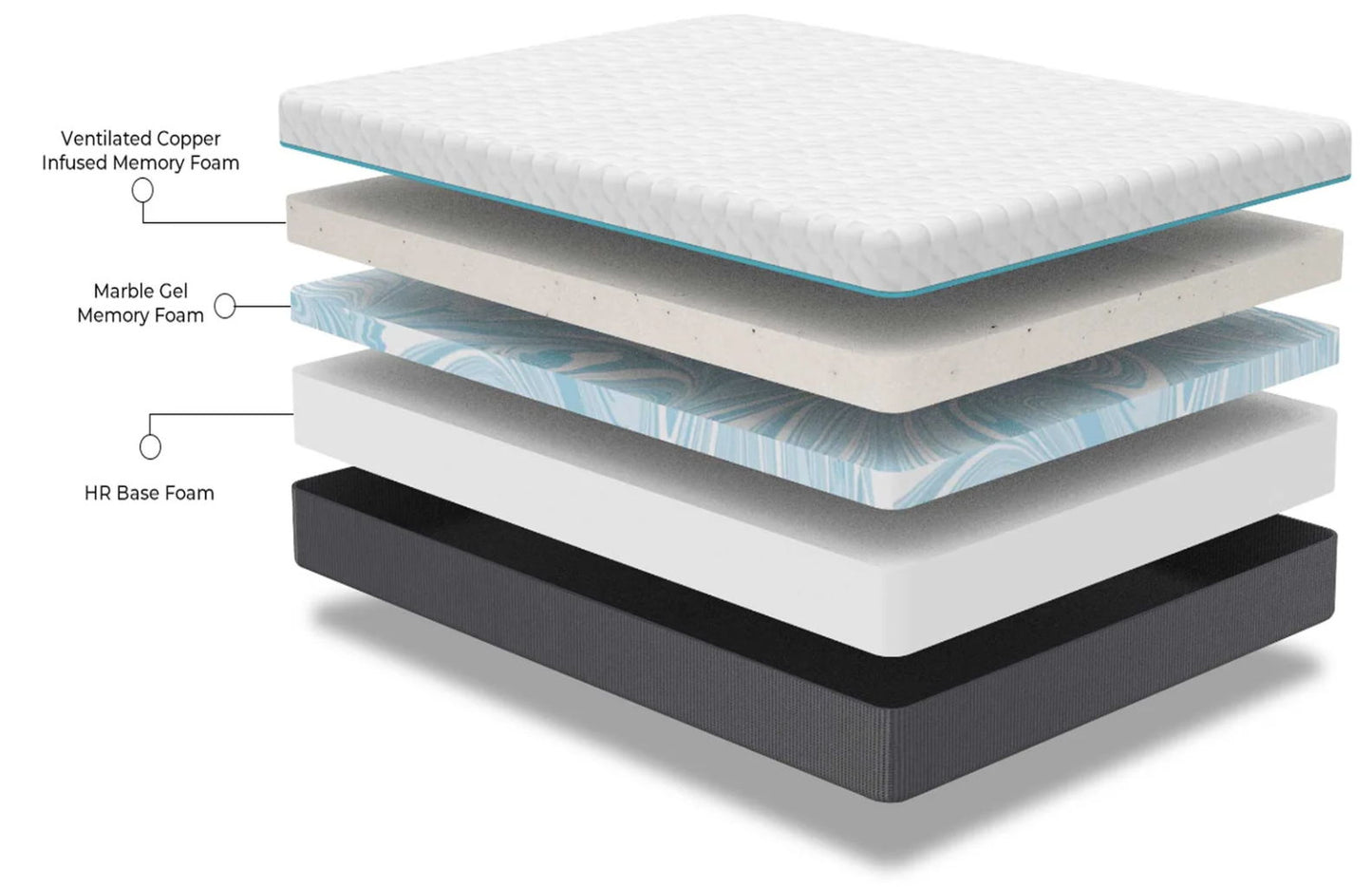 Copper Lux - 12" California King Soft Memory Foam Mattress With Phase Change Cooling Fabric - White / Gray